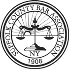 Seal of the Suffolk County Bar Association. It features a pair of scales, a rising sun, and the year 1908. The text reads 