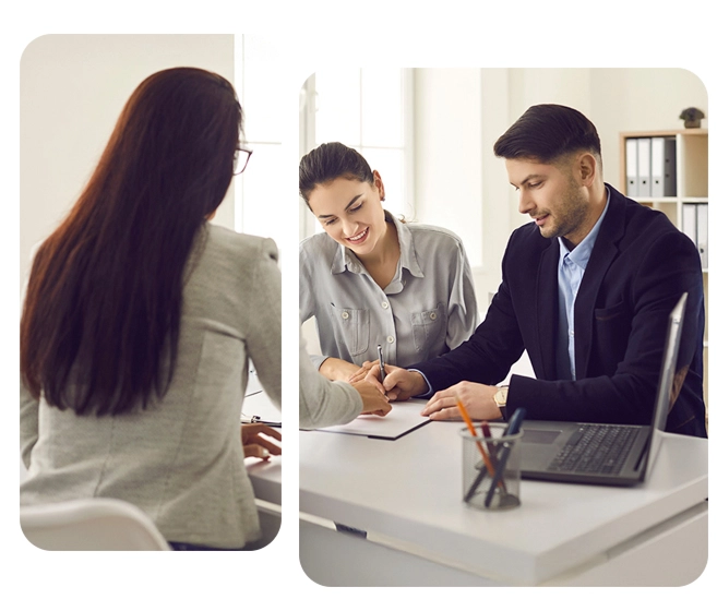 couple meeting with a legal professional and signing an agreement